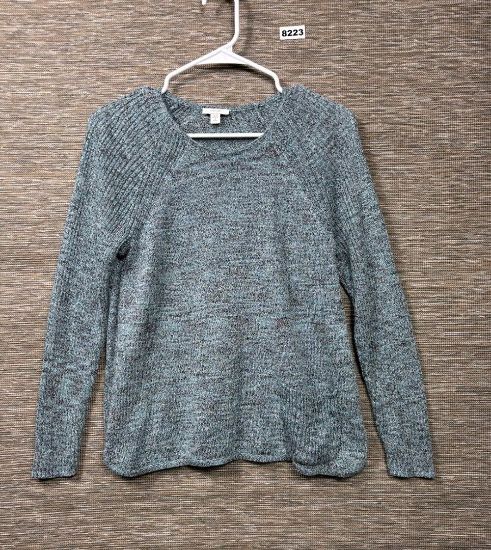 J. Jill Purejill Sweater Womens SP Turquoise Blue Green Gray Marled Linen Blend
